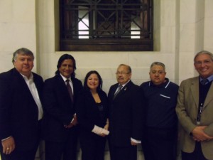 During the winter of 2009, a small contingent from the Mi’kmawey Debert Cultural Centre (MDCC) was invited to present to the Smithsonian National Museum of the American Indian (NMAI) Board of Trustees. From left to right, Randall L. Willis (Chairmen of the NMAI Board of Trustees), Dr. Jose Zarate (Primates World Relief and Development Fund), Shannon Googoo (MDCC), Dr. Donald Julien (The Confederacy of Mainland Mi’kmaq), Gerald Gloade (MDCC) and Kevin Gover (Director of the NMAI).