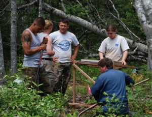 A 2007 field crew works to identify the boundaries of one of the known sites in the Debert area.