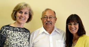 In a 2013 visit, Catherine Blewett (then the Deputy Minister of the Office of Aboriginal Affairs; now the Deputy Minister for Intergovernmental Affairs), left, and Laura Lee Langley (then the Deputy Minister of Communities, Culture and Heritage; now the Commissioner, Public Service Commission), right, reaffirmed their appreciation and understanding of future requirements of the Mi’kmaq of Nova Scotia to make the Cultural Centre a reality.