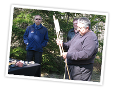 MDCC Program Development Officer Gerald Gloade demonstrates an atlatl (an ancient spear-thrower) at the Mi’kmawey Debert Interpretive Trail.