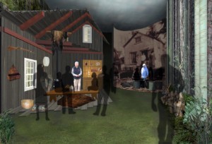 Concept of the immersion gallery, showing the areas for life stories of Douglas Knockwood and Elsie Charles Basque. Image courtesy of Lundholm Associates Architects.